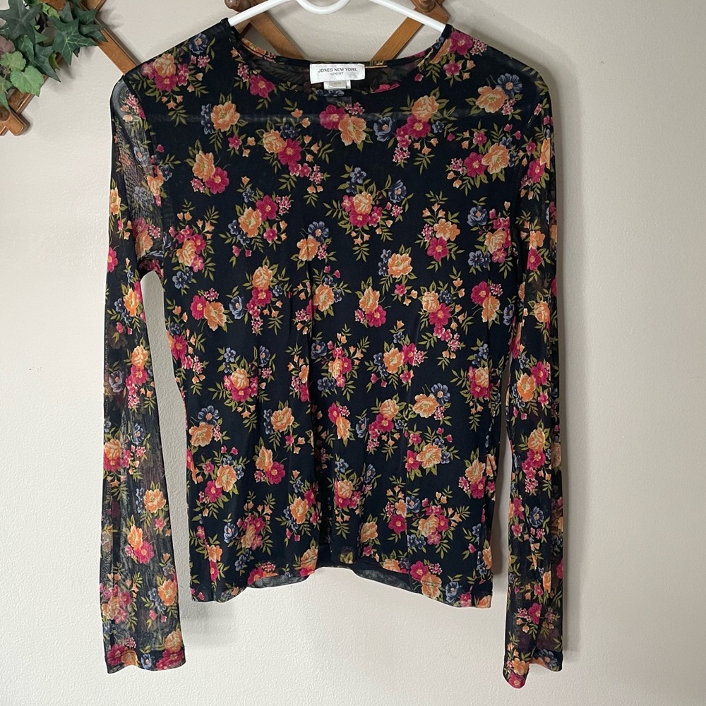 Vintage sheer floral long sleeve top